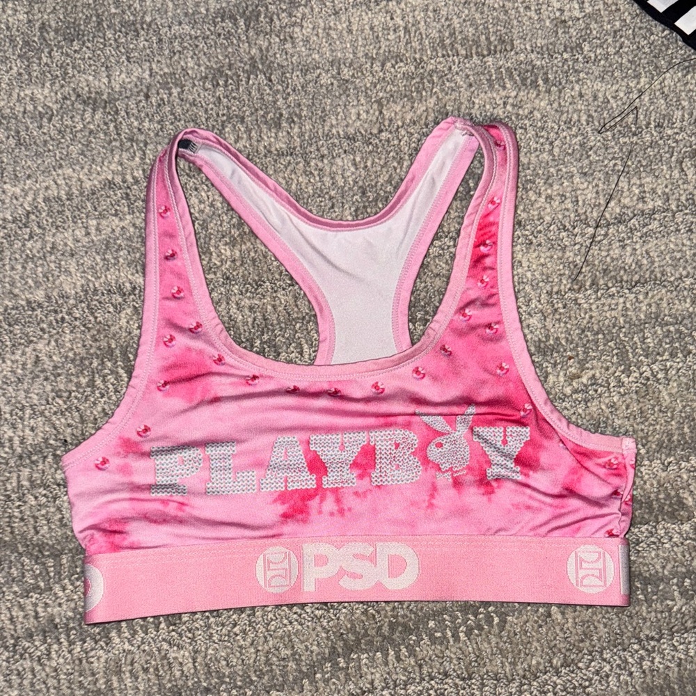 PSD Pink Tie-Dye Rhinestone Playboy Sports Bra